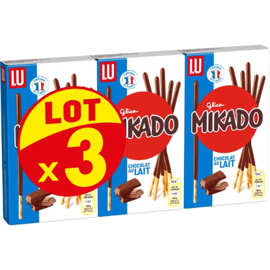 Lu Glico Mikado Biscuits Nappés Chocolat au Lait 3x100g
